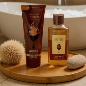 Bath and Body Works Chocolate Amber Body Wash & Cream Lotion Set NWT